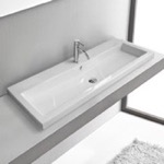 Tecla CAN05011A/D Drop In Bathroom Sink, Trough, White Ceramic